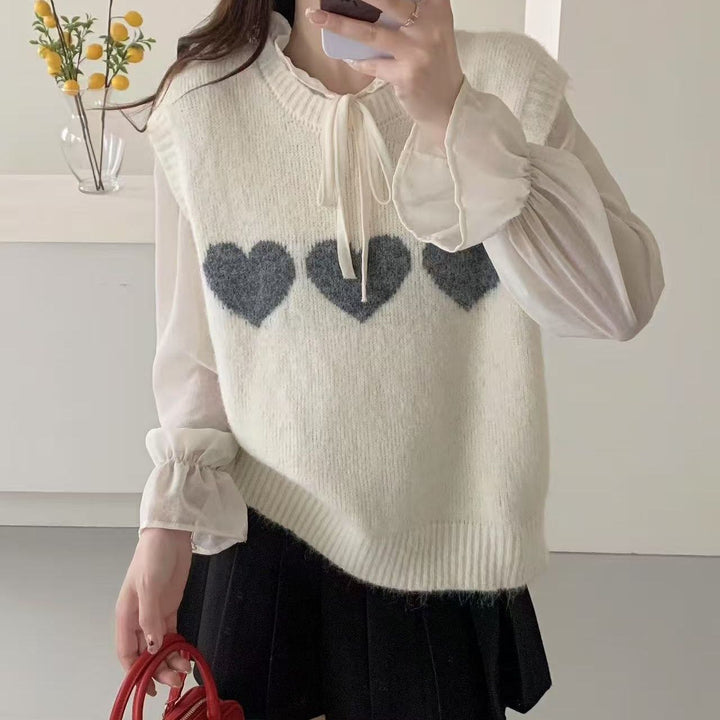 Kvindestrik sweater med hjerte motiv Stilla
