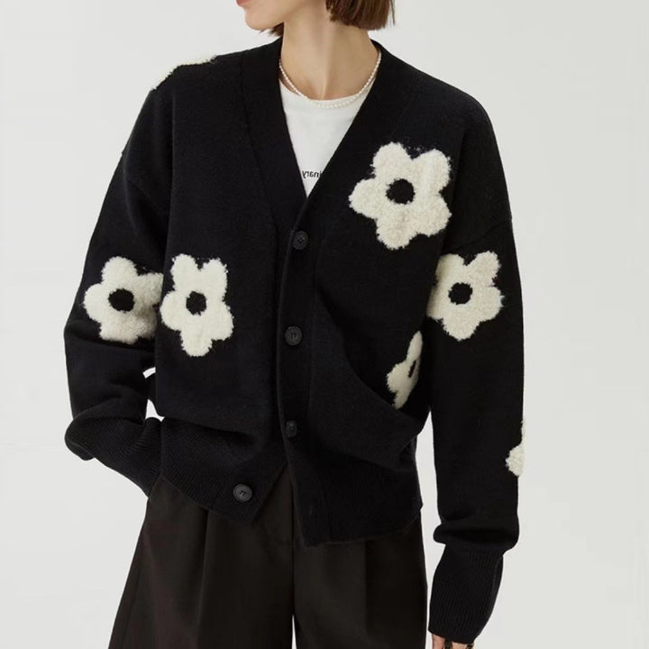 Femme Struktureret Blomsterstrikket Cardigan Stilla