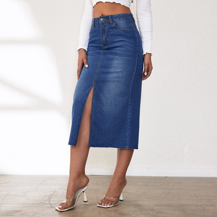 Dame Midi Jeansnederdel med sidelukning Stilla