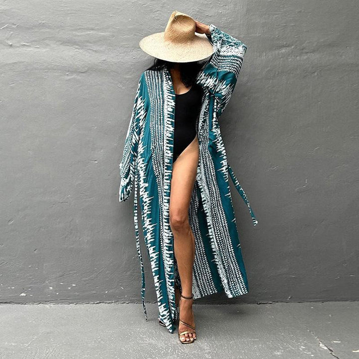 Dames Strand-Kimono med kunstnerisk Ikat-mønster og side-slids Stilla