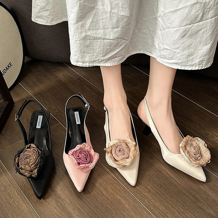 Dame Slingback-pumper med florale applikationsdetaljer Stilla