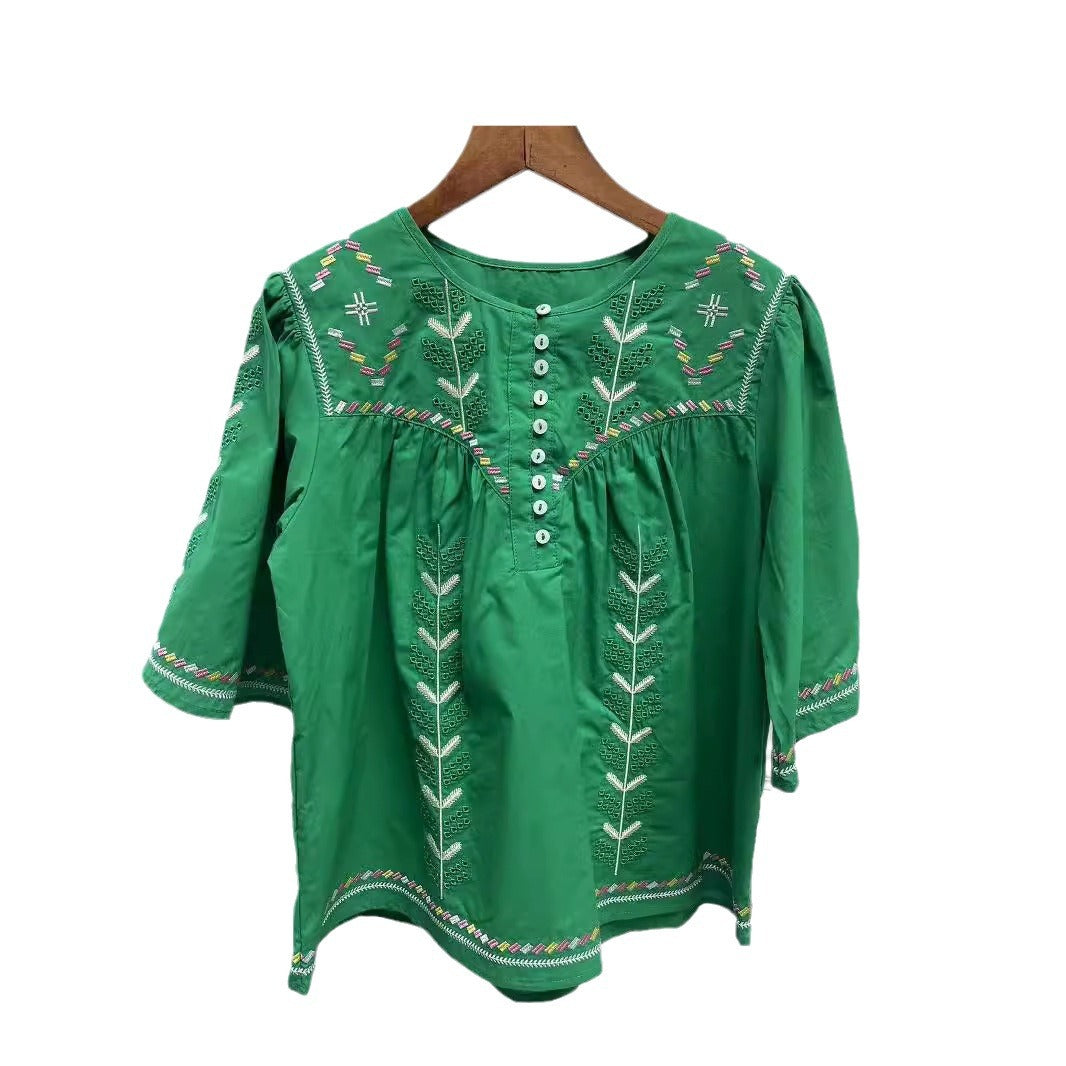 Damer broderet tunika med brede ærmer og kunstnerisk design Stilla