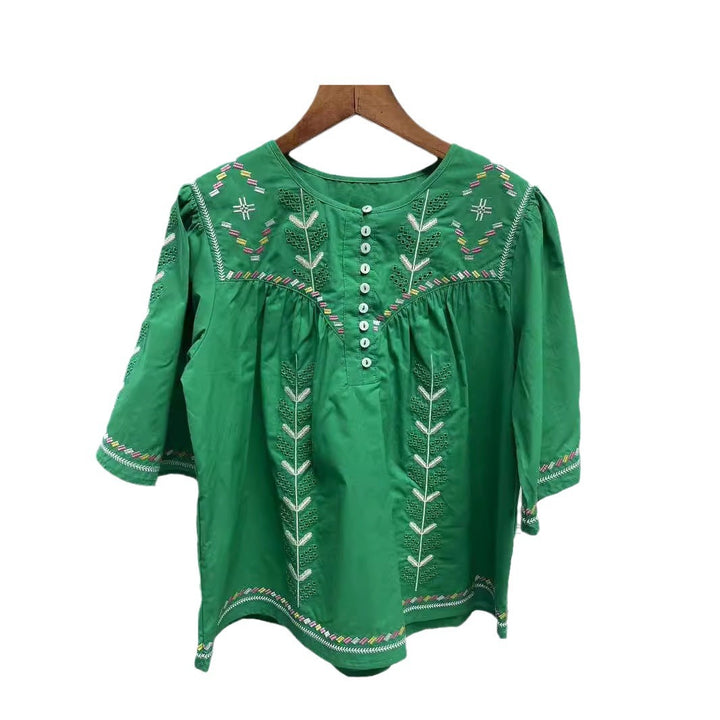 Damer broderet tunika med brede ærmer og kunstnerisk design Stilla