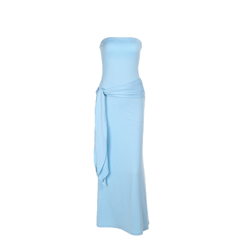 Dame Elegant Bandeau-maxikjole med figurskabende design Skovae