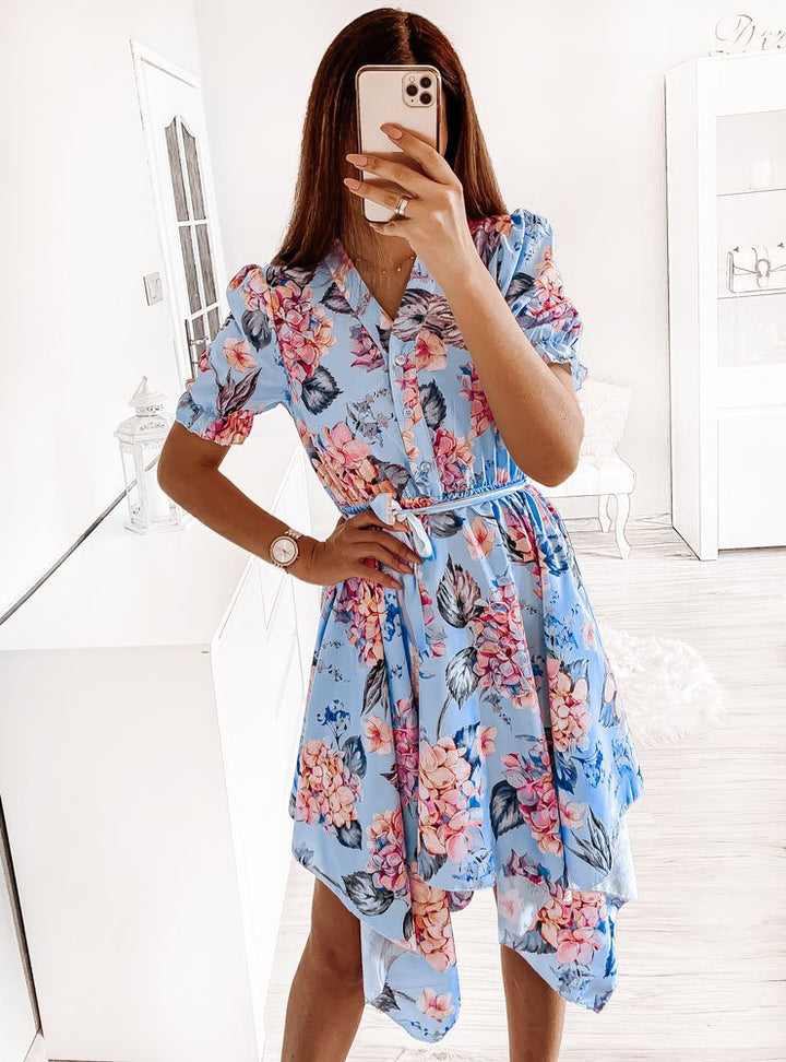 Dame High-Low Floral Bindekjole med Puffærmer Stilla