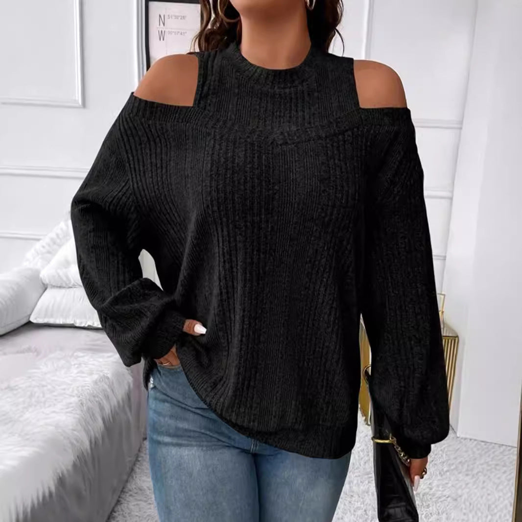 Dame Mode Strikpullover med skuldersnit og ribstruktur Stilla