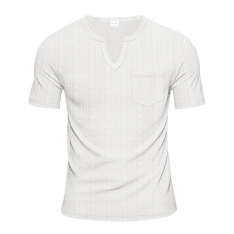 Herre afslappet V-hals T-shirt med lommer og struktureret mønster Stilla