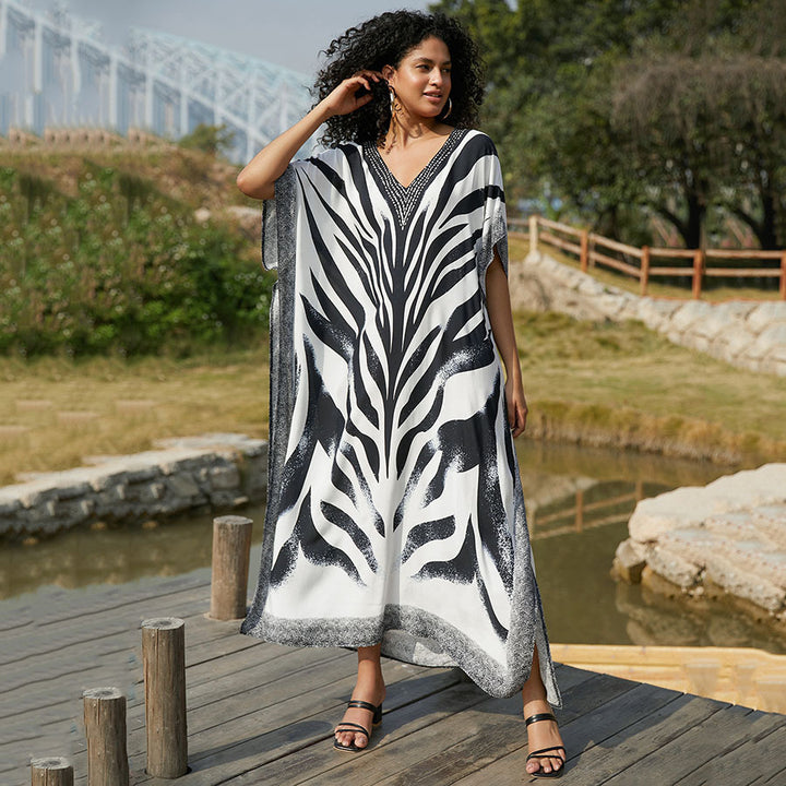 Damer elegant Kaftan med kunstnerisk Zebra-mønster Stilla