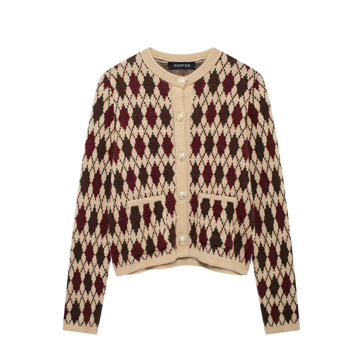 Femme Argyle-mønster strikcardigan Stilla