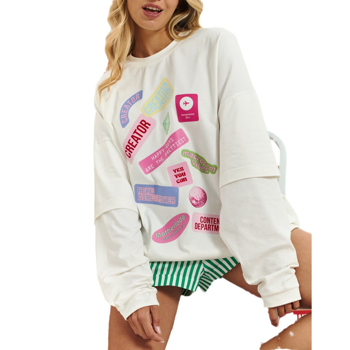 Kvinders afslappede oversized sweater med farverige grafikker Stilla