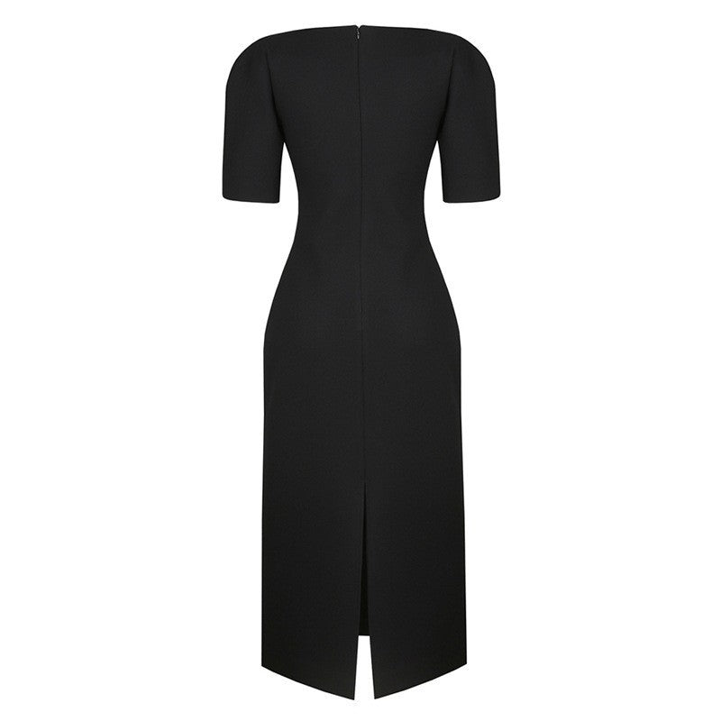 Dame Elegant Midi Kjole med innovativ Udsnit og puffærme Detaljer Stilla