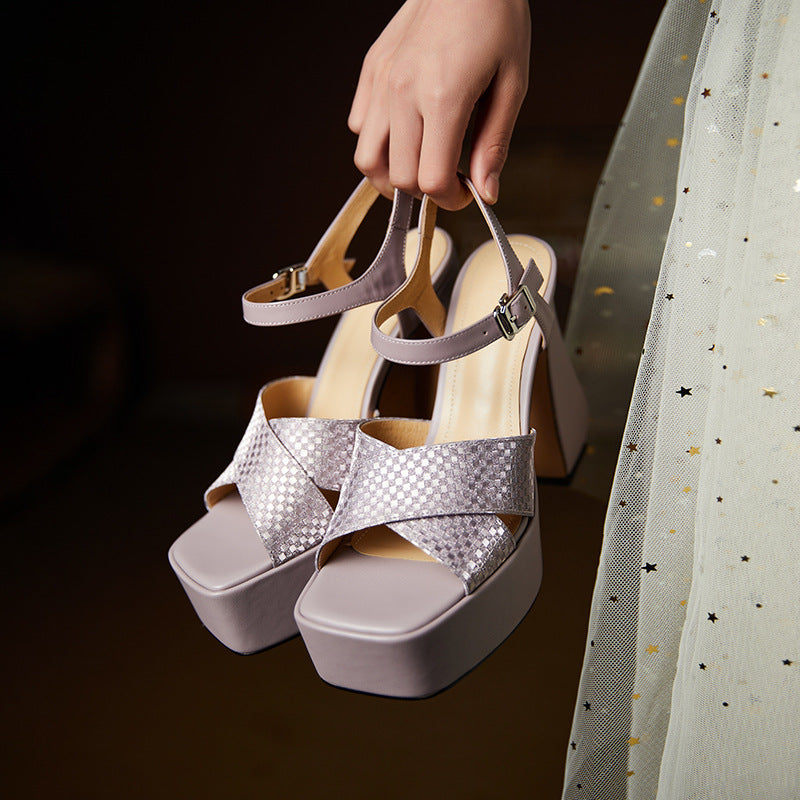 Femme High-Platform Open-Toe Sandaler med Stilet Ankelsnøre Stilla