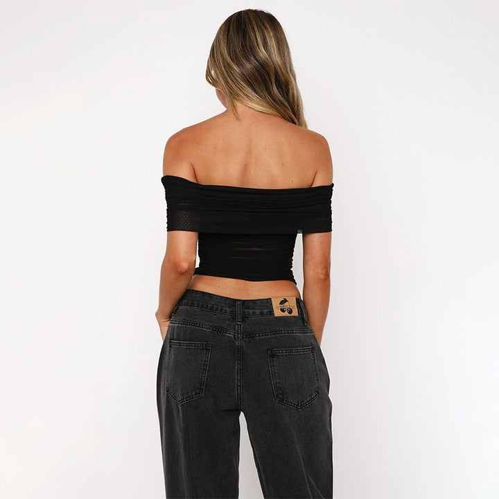 Dame Off-Shoulder Crop-Top med Rynker Skovae