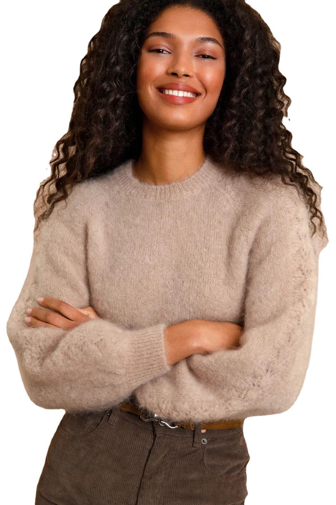Dame ensfarvet stribet sweater med blødt faldende mohair-blandingsStilla