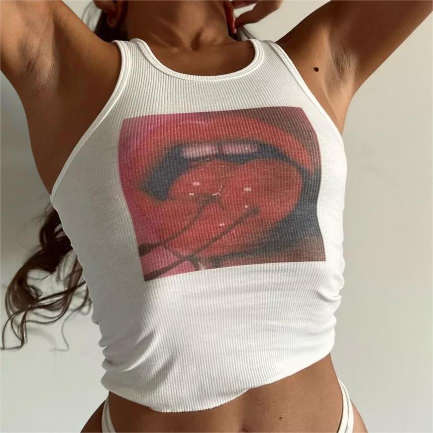 Dame tanktop med iøjnefaldende grafisk tryk Skovae