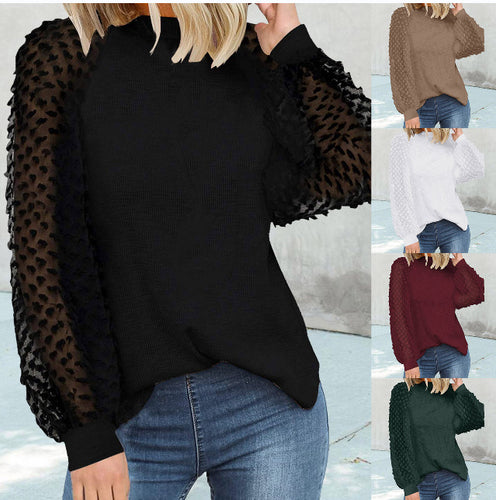 Dame strikpullover med transparente pufærmer Stilla