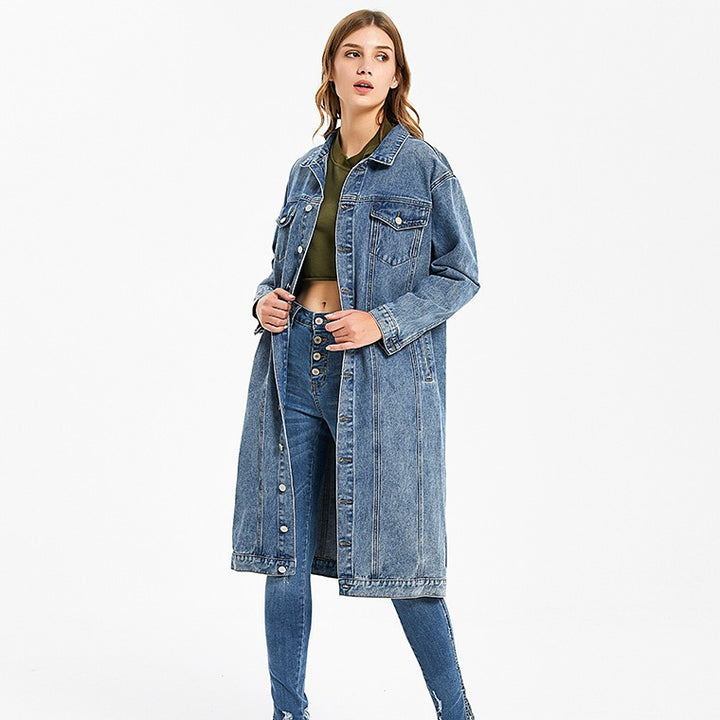 Dame jeans-midi kjole i moderne oversized stil med knapdetaljer Stilla