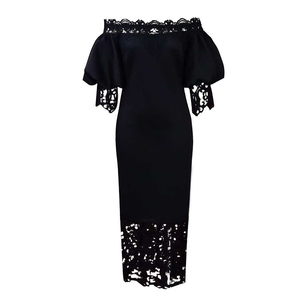 Dame Off-Shoulder Kjole med elegant blondeafslutning og figursyet snit Stilla