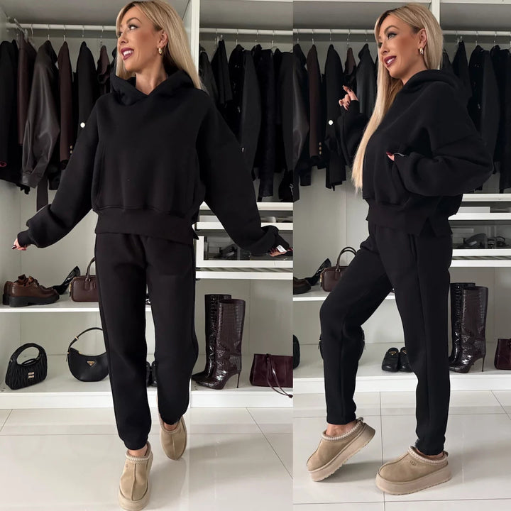 Dame afslappet hoodie og joggingbukser sæt med elastisk talje Stilla