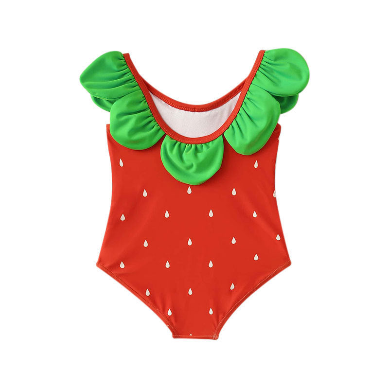 Dame ensartet badedragt med voluminøse ruffles detaljer og glad vandmelonmotiv Stilla