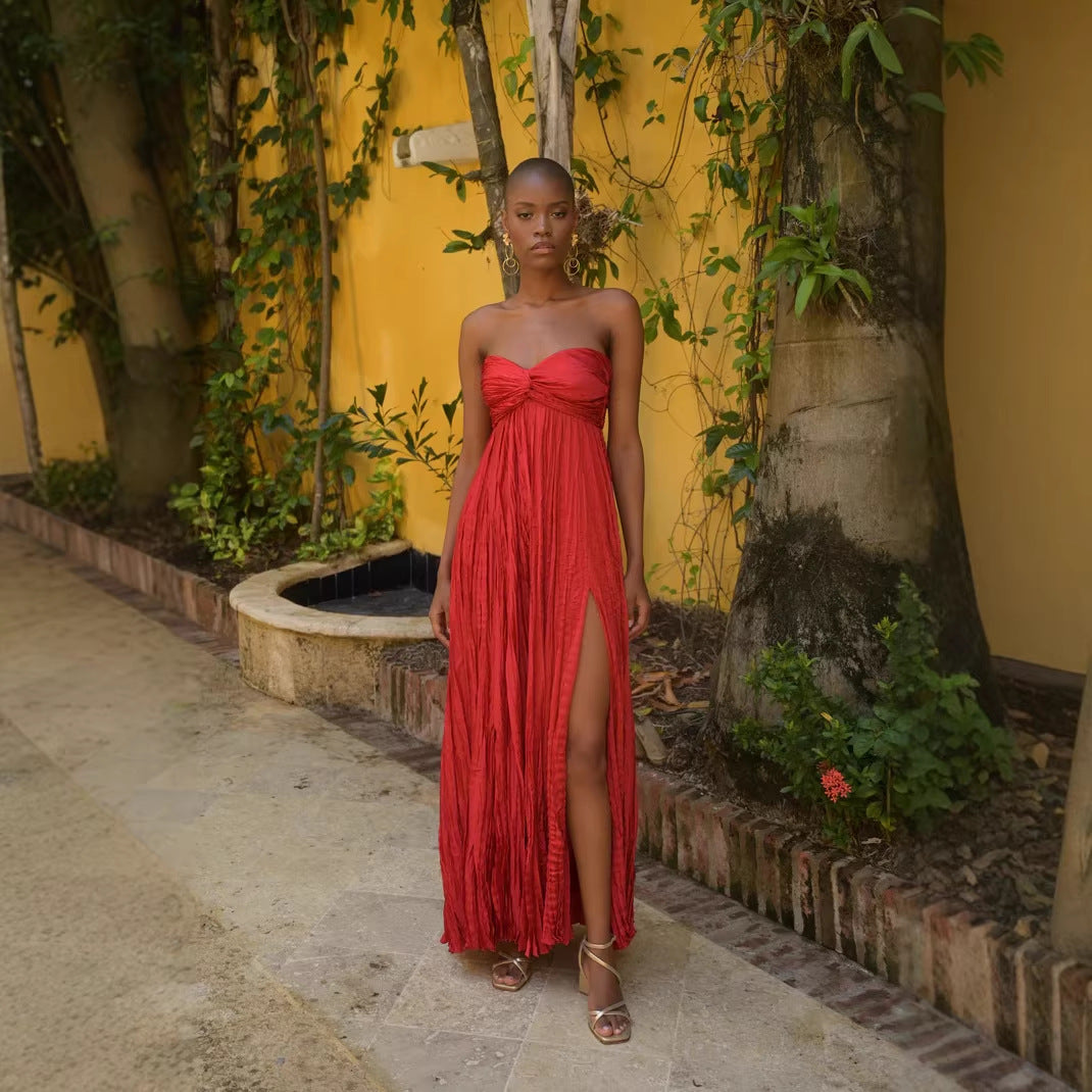 Women's Summer Maxi Dress with Gatherings and Swinging Skirt Skovae