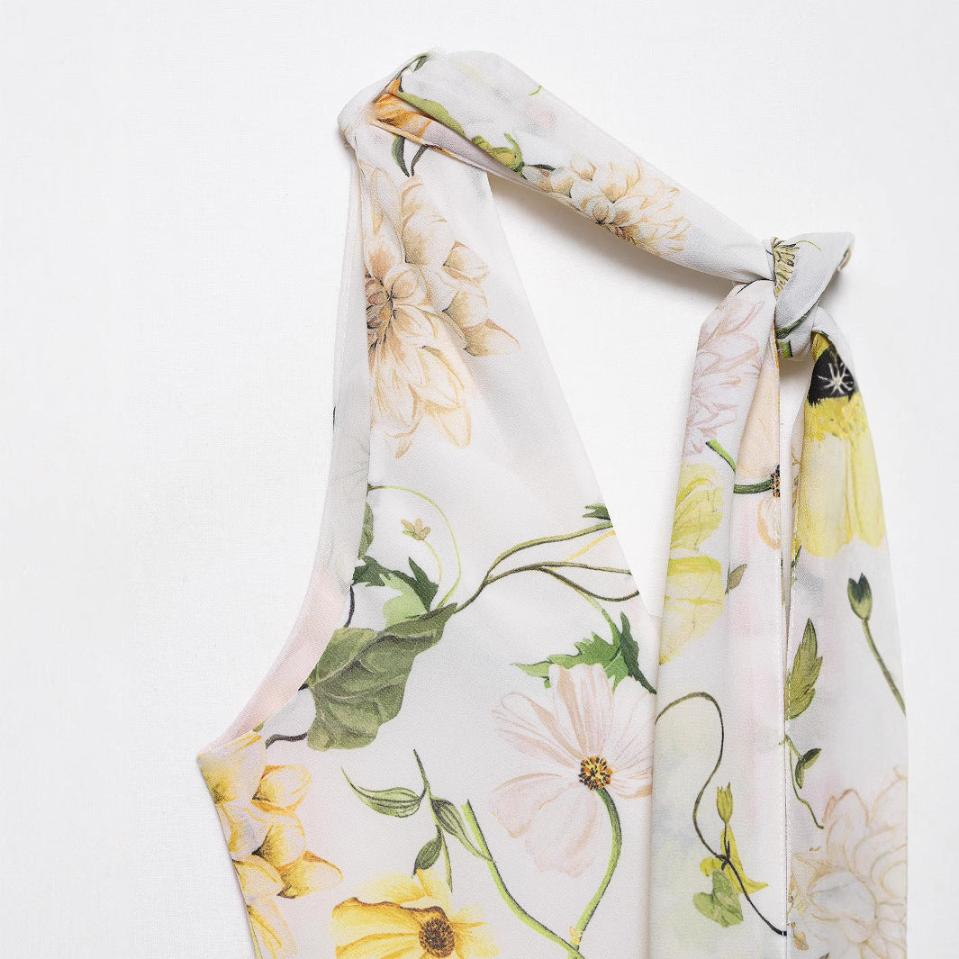 Femme asymmetrisk blomsteret Cowl Neck Kjole Stilla