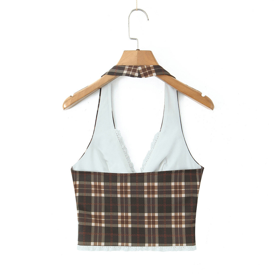 Dame Crop-Top med sexy V-udskæring og legende flæse detaljer Stilla