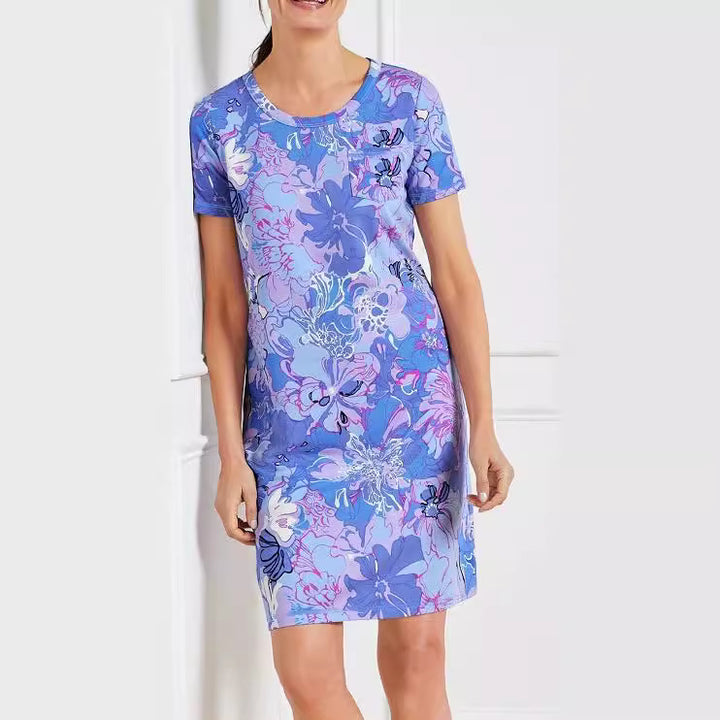 Dame kortærmet kjole med floral print Stilla