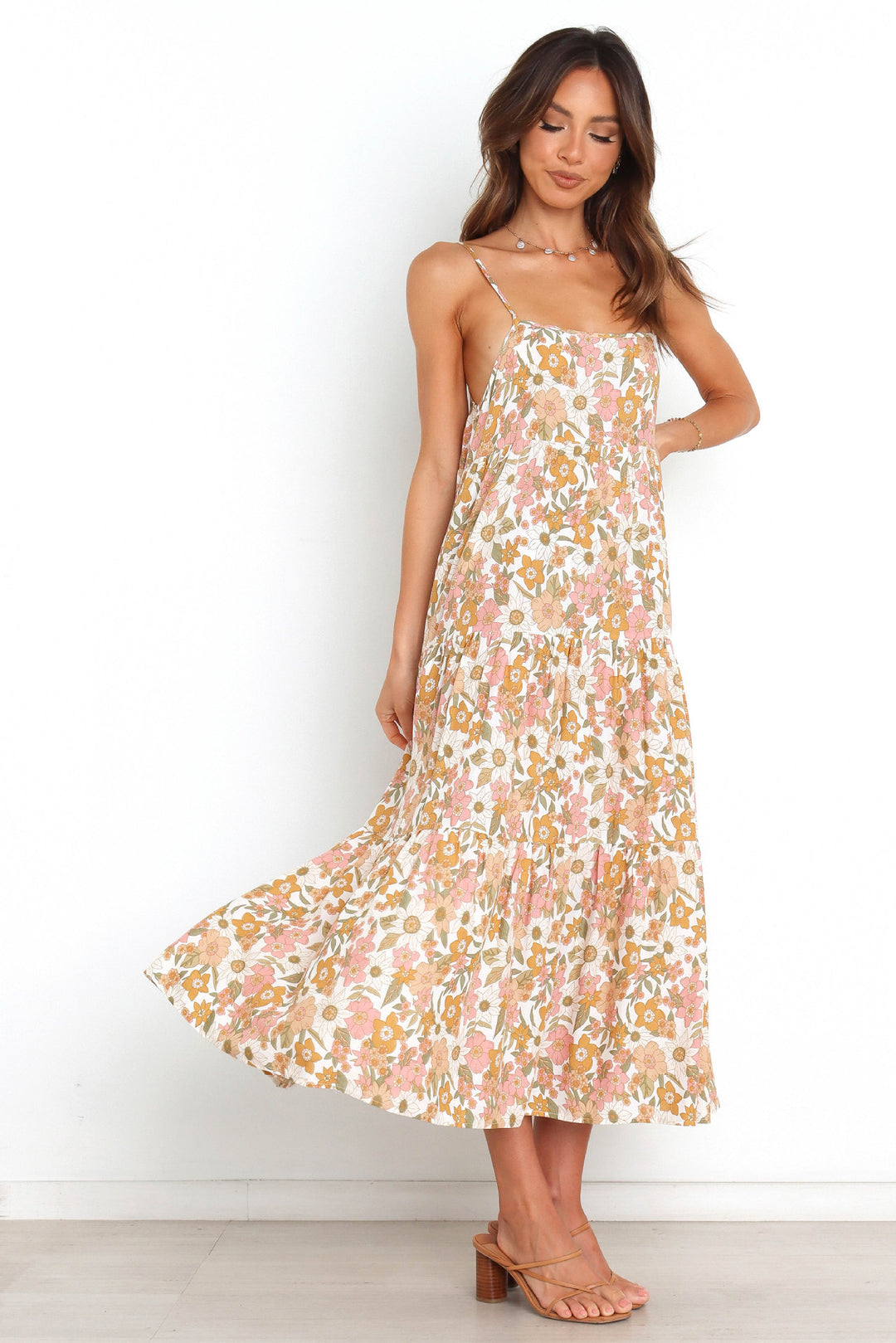 Dame Flydende Floral-Maxi-Kjole med justerbare stropper Stilla