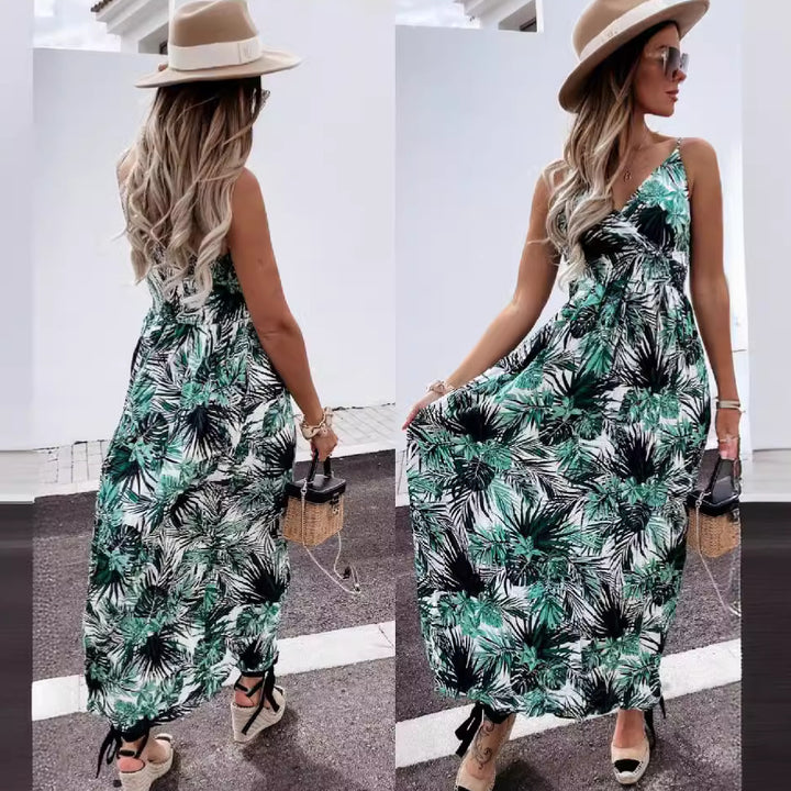Kvinder Floral Print Wrap Maxi Kjole Stilla