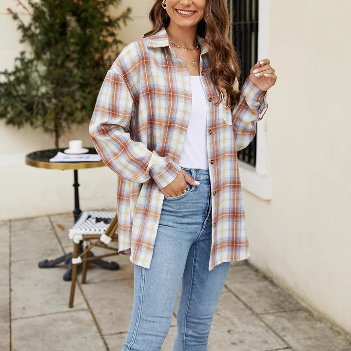 Femme Afslappet Fit Flannel Knap-Up Skjorte Stilla