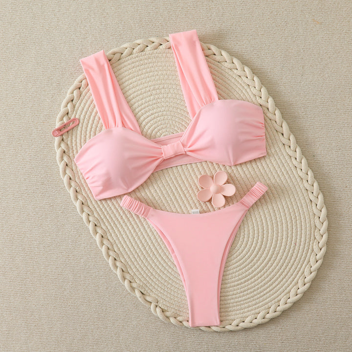 Dame Bandeau-bikini med brede stropper og elegant sløjfedekoration Skovae