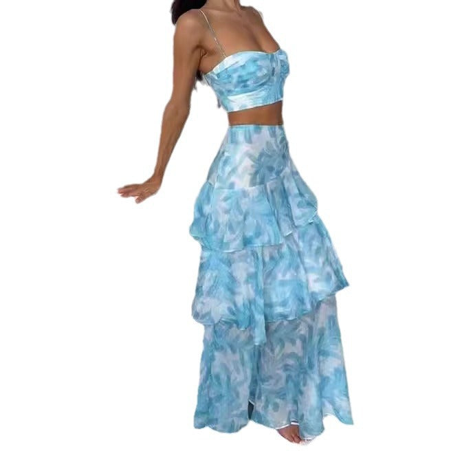 Kvinder To-delt Sæt med Flydende Maxi Nederdel og Crop Top