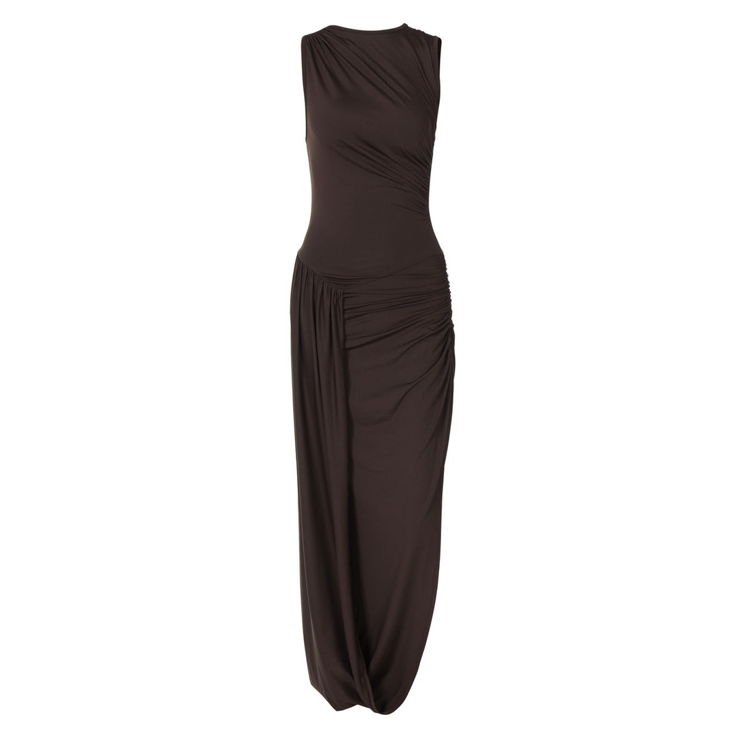 Dame Elegant Maxi-kjole med draperet overdel og asymmetrisk snit Stilla