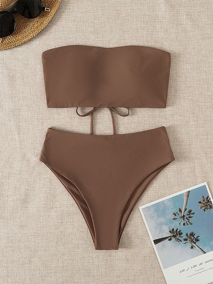 Dame bikini-sæt med bandeau-top og højtaljede bukser Stilla