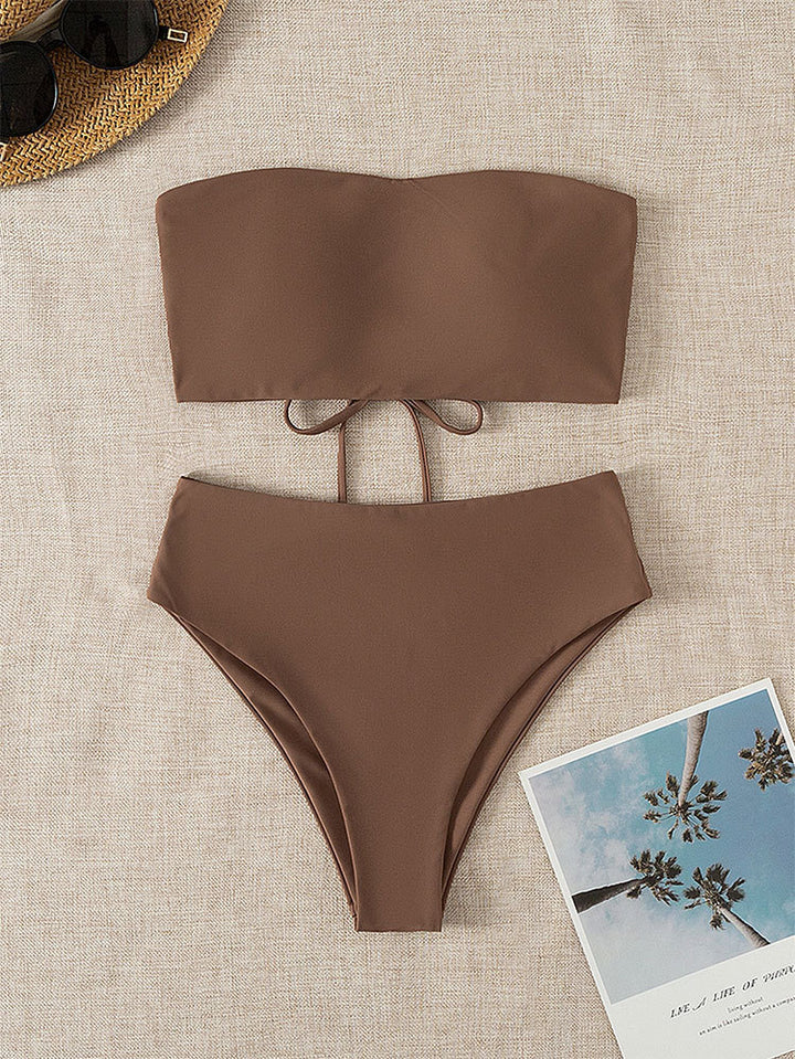 Dame bandeau-bikini med højskårne underdel Skovae