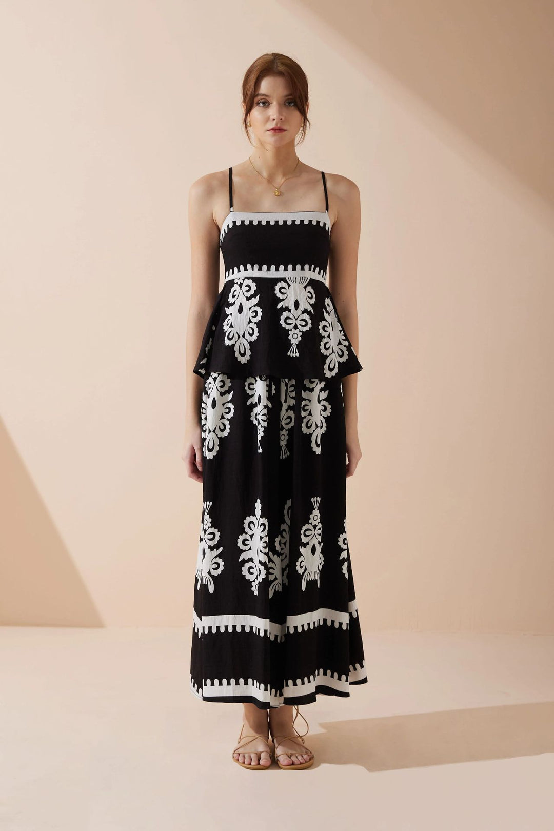 Ladies Peplum Top with delicate straps and artistic pattern Skovae