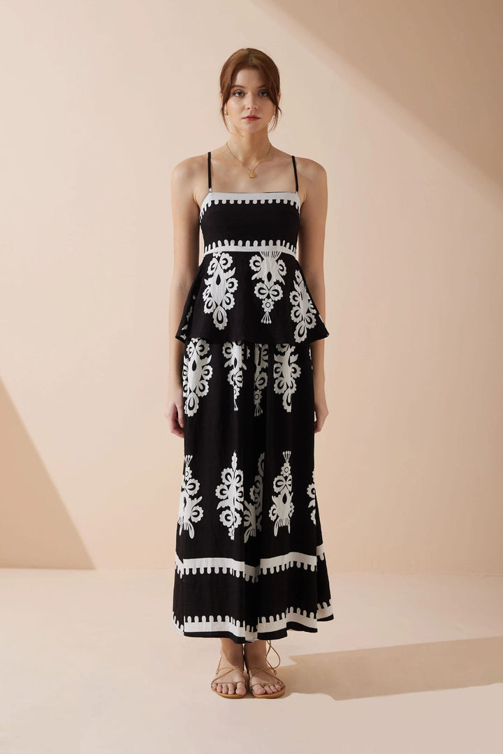 Ladies Peplum Top with delicate straps and artistic pattern Skovae