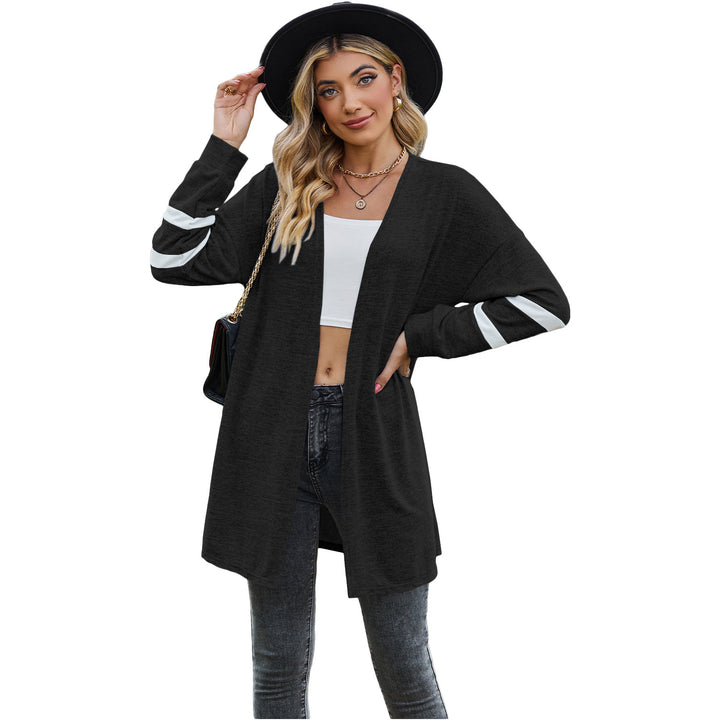 Dame afslappet cardigan med lang snit og stribe detaljer Stilla