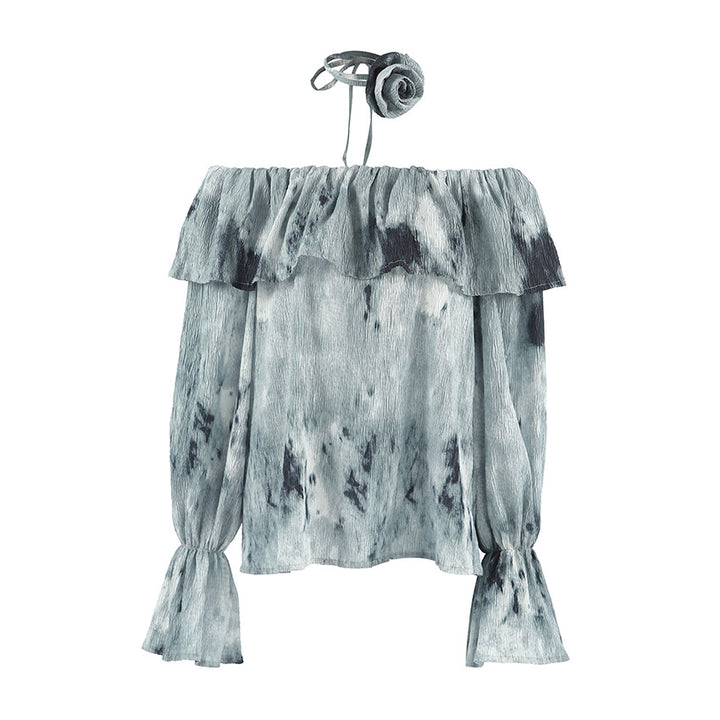 Dame top med off-shoulder design og voluminøse flæsedetaljer Stilla