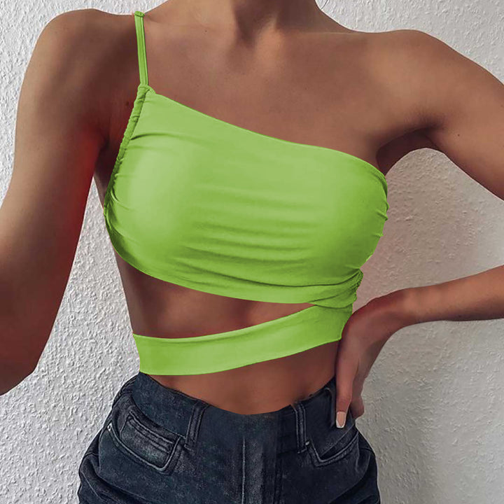 Dame Asymmetrisk Crop-Top med raffineret omslagdesign Stilla