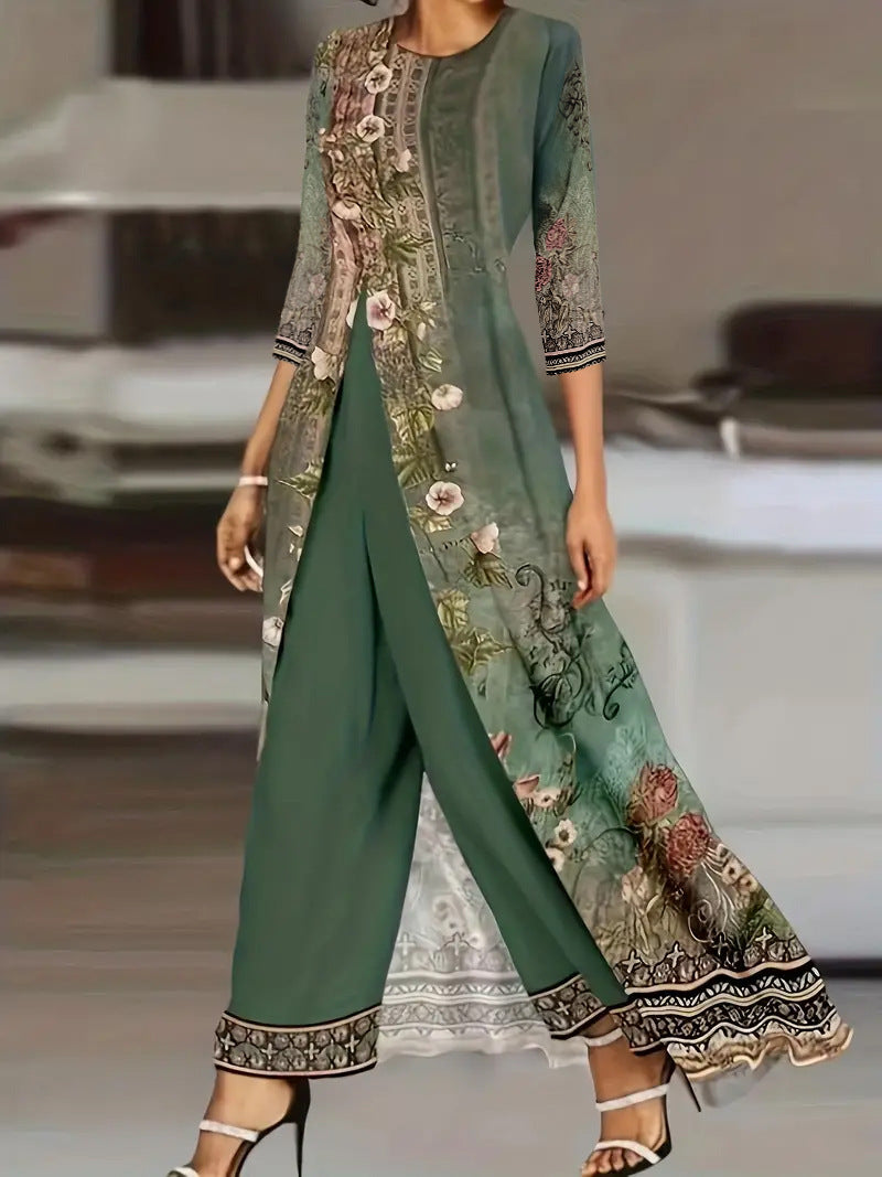 Femme Elegante Åben Foran Tunika Sæt Stilla