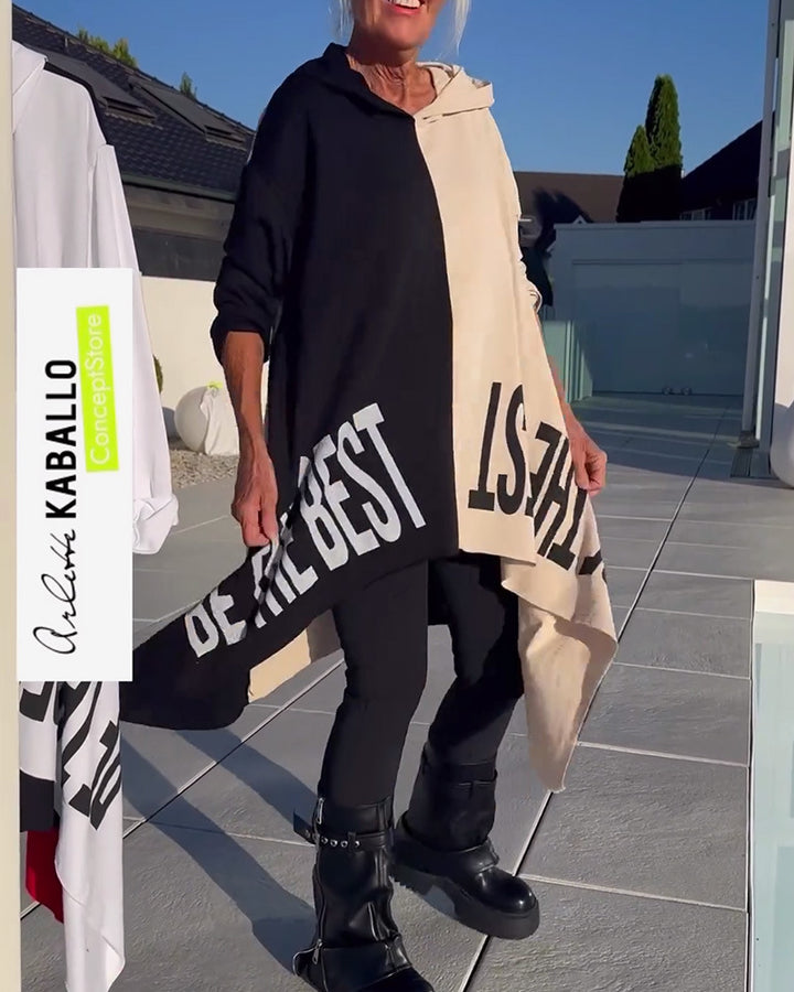 Dame Oversized Pullover med kontrasterende mønstre og afslappet hætte Stilla