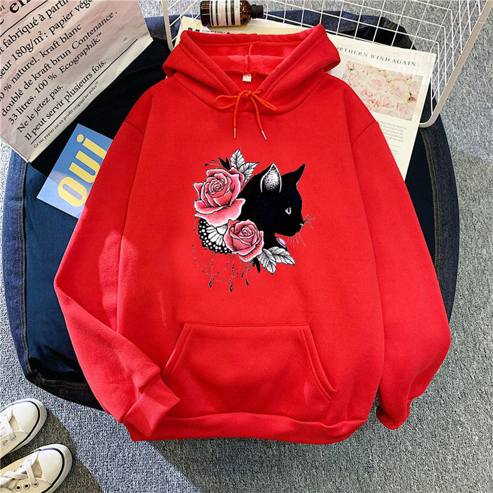 Kvinders hoodie med blomsterkat design Skovae