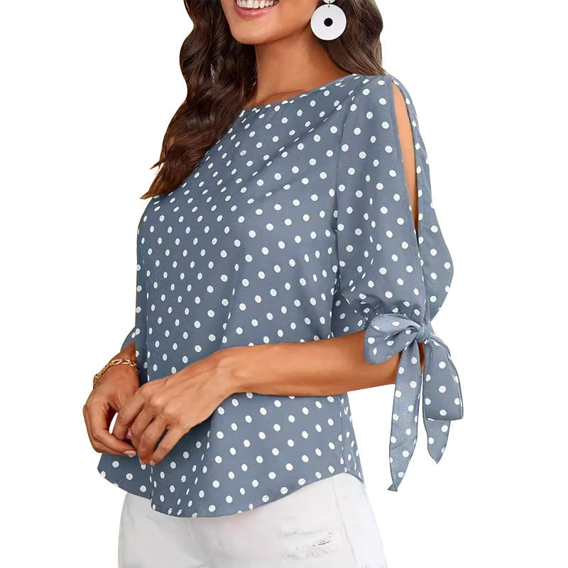 Kvinder Sløjfe-Detalje Polka Dot Bluse Stilla