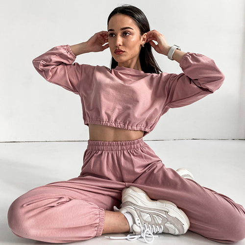 Kvinders sporty loungewear sæt med løs pasform og elastisk talje Skovae