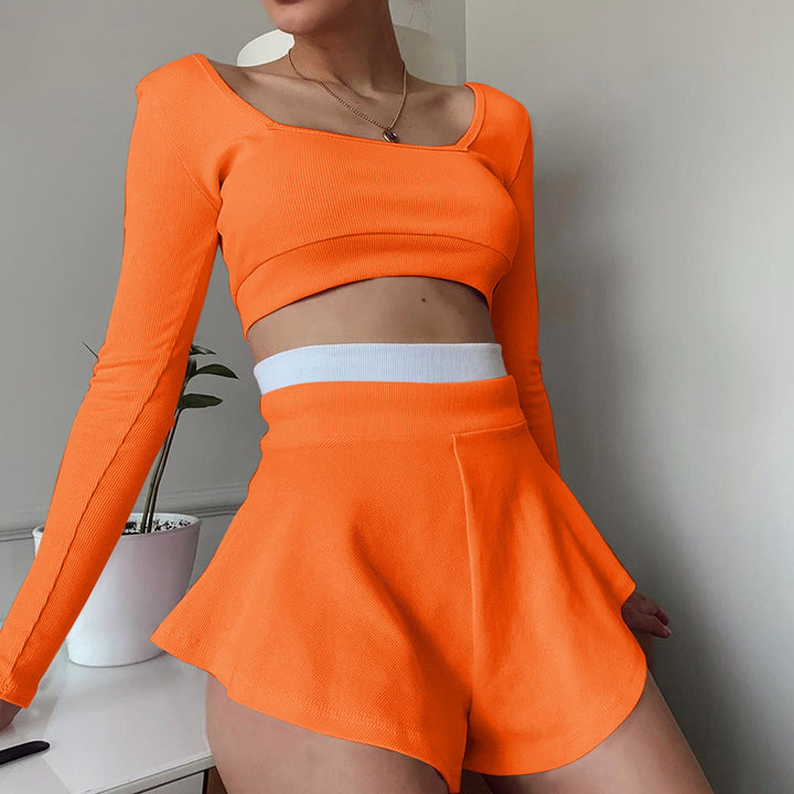 Dame sporty Crop-Top og Short-Set med bred kant Stilla