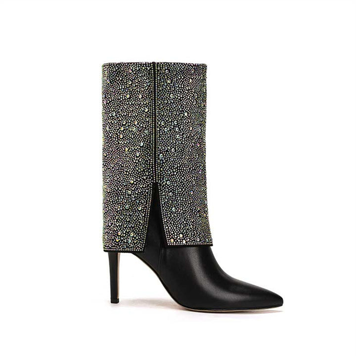 Femme Spids-Tå Stiletto Støvler med Rhinestone-dekoreret Bund Stilla