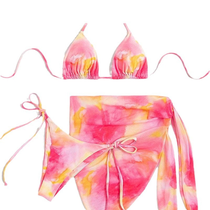 Dame triangel-bikini-sæt med blomsterprint indpakningsskørt og justerbare stropper Skovae