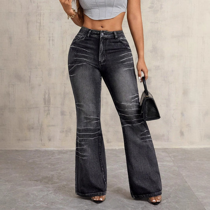 Kvinder Høj Talje Bootcut Jeans med trendy Brugt-Look Stilla
